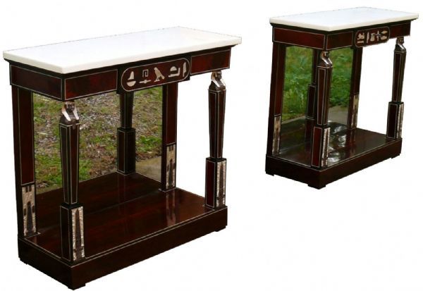 Pair of Empire Retour d'Egypte console tables. Dimensions approximately cm h. 95x101x40.5.