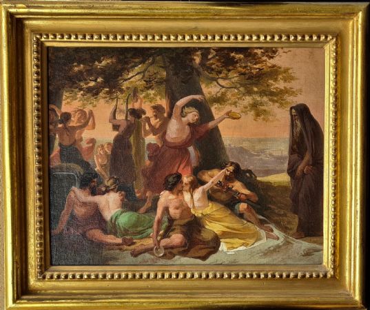 Mythological scene: Ulysses disguised as a beggar surprises the Suitors by Arienti.