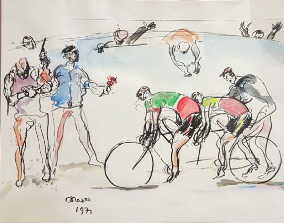 Par de dibujos - Ciclistas y jinetes - Nino Corrado Corazza
    