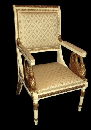 Pair of lacquered armchairs with swans. First Empire.
