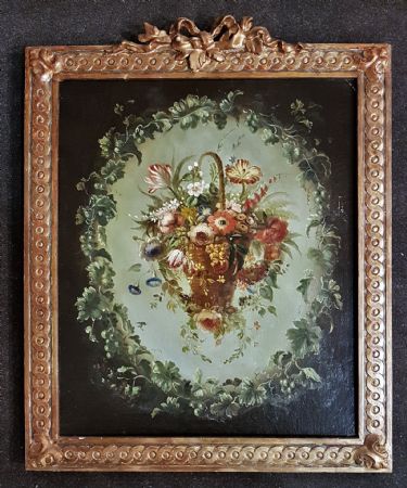 Pintura "Garland com uma cesta de flores no centro".
    