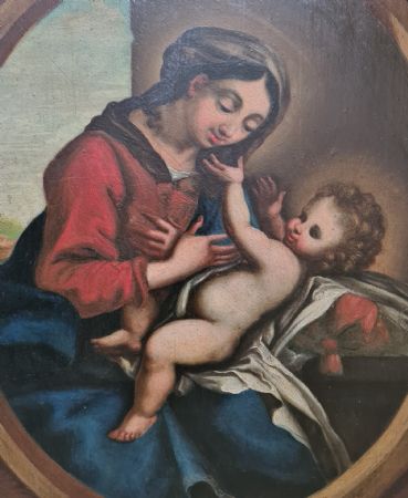 “MADONNA UND BABY JESUS” Emilianische Schule aus dem 17. Jahrhundert, Nachfolger von Correggio.
    